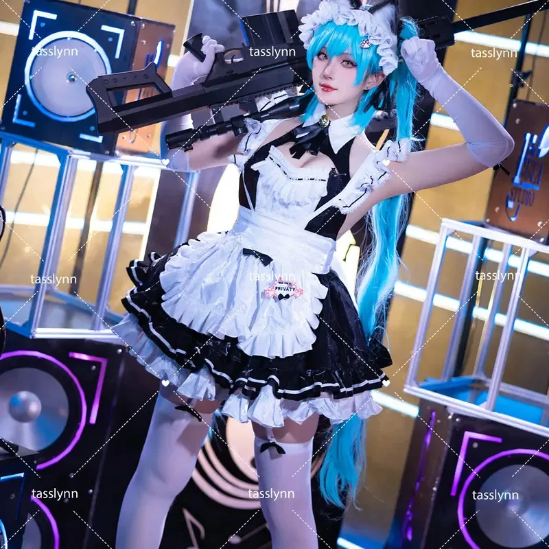 

Nikke косплей костюм женский Privaty платье горничной аниме косплей Privaty кошачьи уши костюмы на Хэллоуин черный, белый цвет горничная косплей