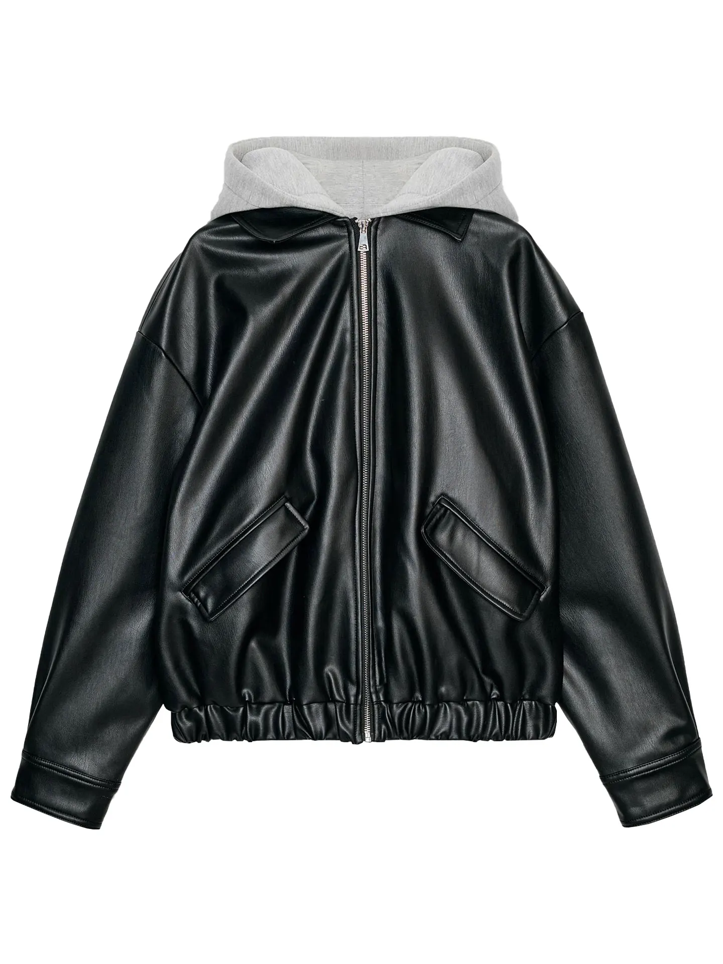 شتاء 2025 تأثير جلد غير رسمي Jaet المرأة فضفاض الربط Sle ملابس خارجية معطف طويل Sve سستة إغلاق معطف مقنع #5