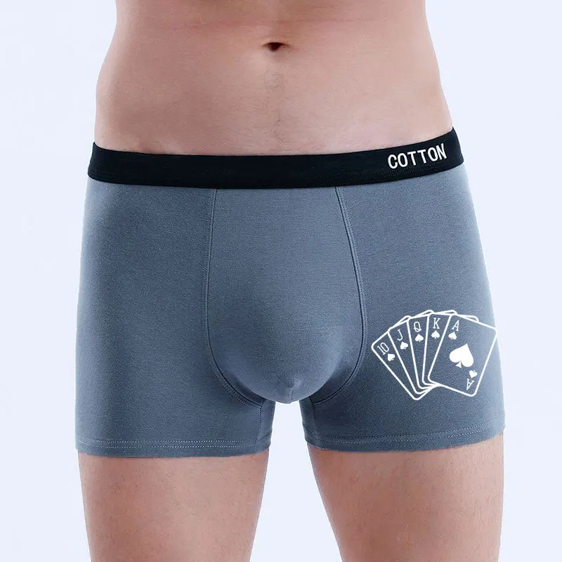 Celana Boxer Pria Katun Lembut Motif Poker 1/2/3/4Pcs, Celana Dalam Tanpa Jahitan, Celana Boxer Pria Sporty dan Bernapas