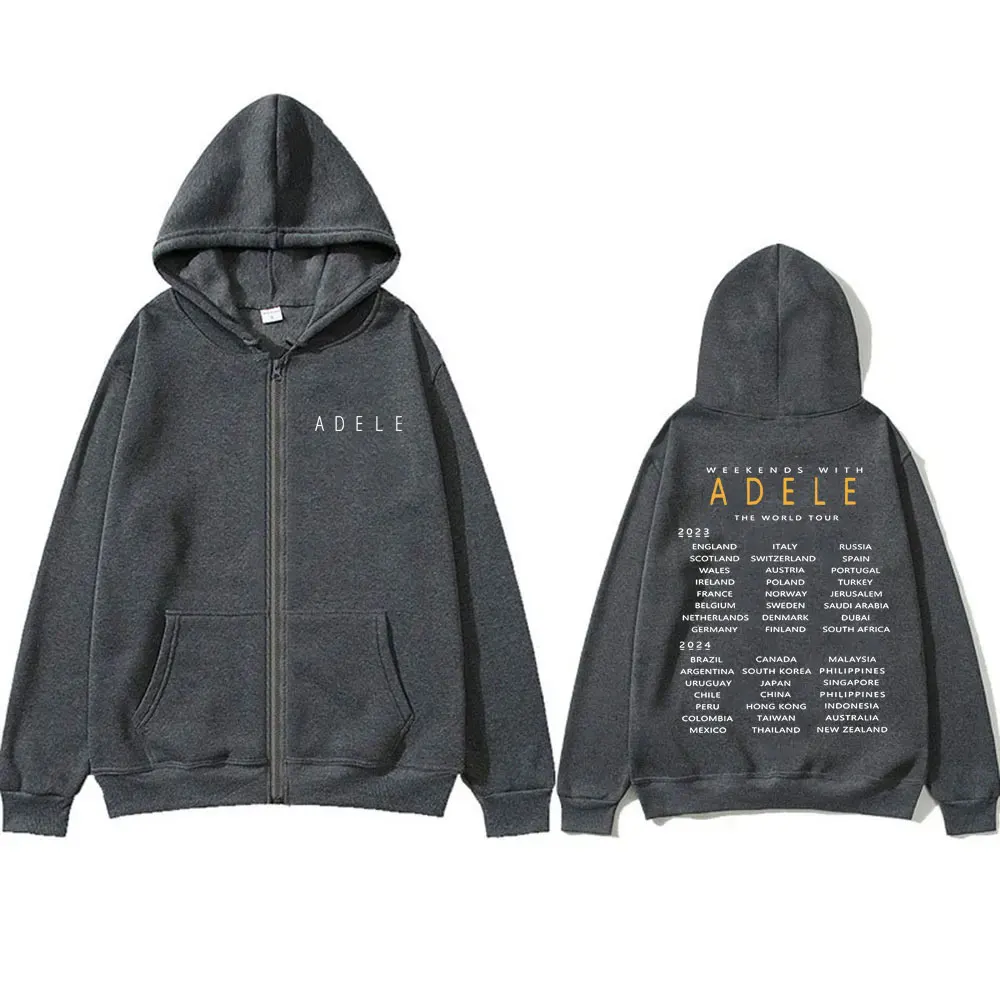 Singer Adele Weekeds with Adele The World Tour Zipper Hoodie Men Women Fleece Cotton Zip Up Jacket Oversized Zip Up Sweatshirt