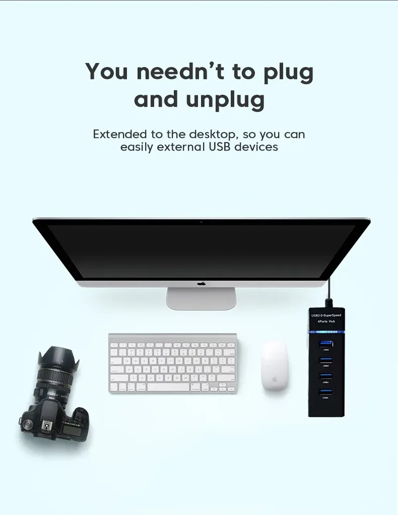 

4 порта USB 3.0 Hub USB-концентратор Высокоскоростной разветвитель-адаптер 5 Гбит/с Аксессуары для ПК Компьютерные аксессуары Многопортовый концентратор 4 порта USB 3.0 2.0