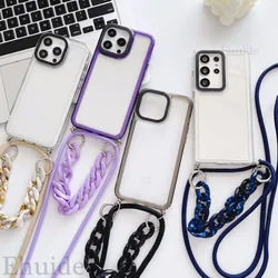 Marble Bracelet Strap Case For Motorola Moto Edge 50 Fushion Pro G85 G84 G34 G45 G24 G54 Crossbody Lanyard Acrylic Clear Cover