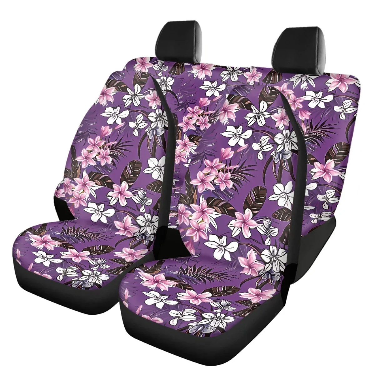 

Four Seasons Car Seat Cover Set Pretty Purple Plumeria Printed High Elasticity Vehicle Cushion Protecter for Women Men Universal