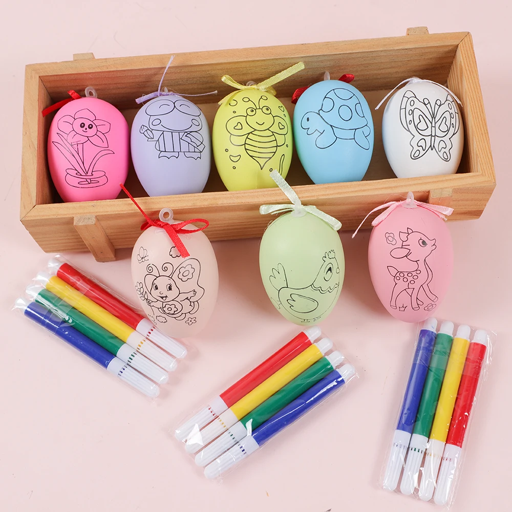 12pcs DIY Painting Easter Eggs  for Children Arts Crafts Color Filling Drawing Toy Kids Birthday Party Favors Kindergarten Gifts