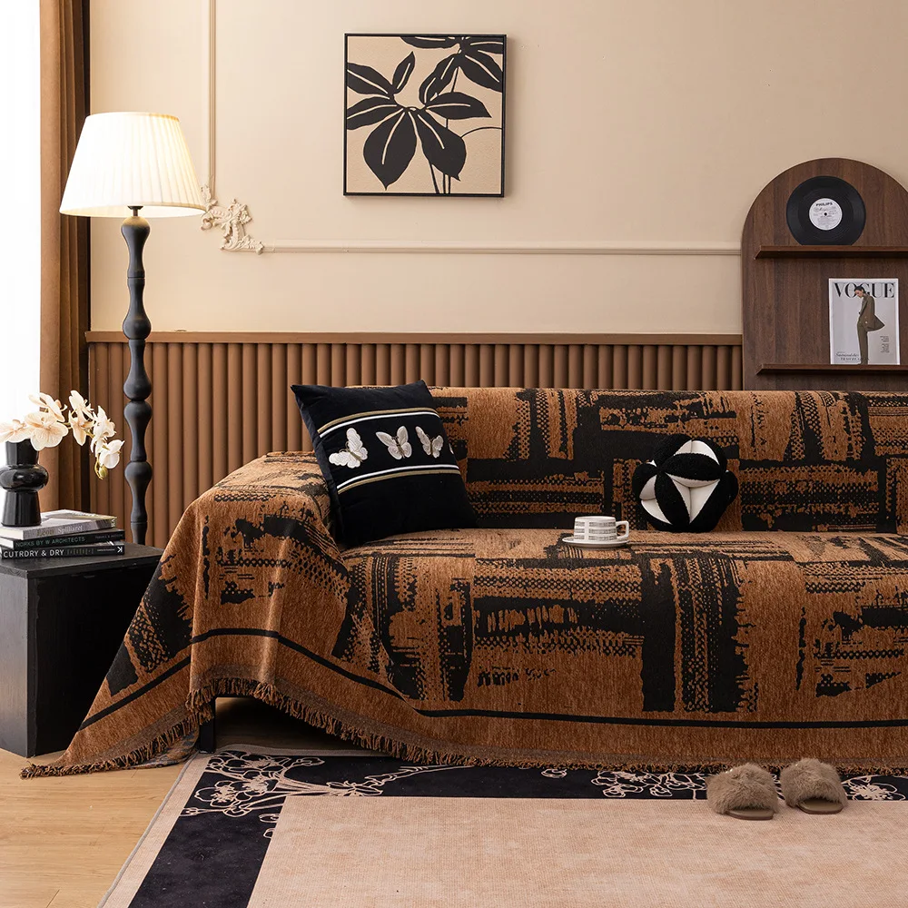 Retro Brown Sofa Cover Fabric All-Season Universal Sofa Cushion Towel Universal Sofa Covers Multifunctional Decorative Blankets