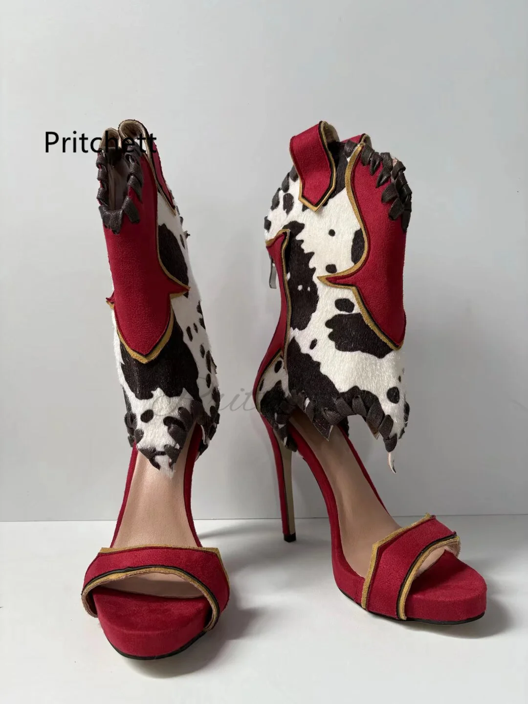 Patchwork Horsehair Summer Boots for Women Open Toe Colorblock Suede High Heels Sandals Fashion Leopard Low Platform Shoes