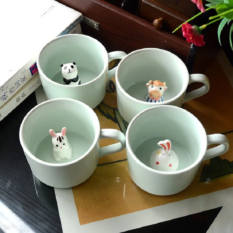 Cute Cartoon Kids Mugs 3D Ceramic Animal Water Milk Mug Cups (No Lid No Spoon)