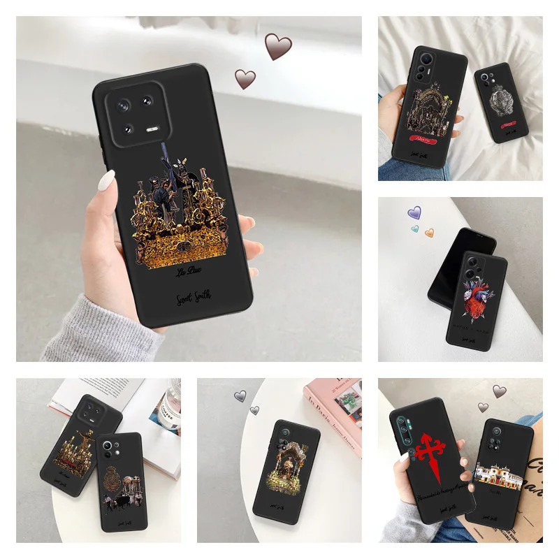 Soft Phone Case for Redmi Note13 Pro Plus 5G Note12 12C 13C Xiaomi 13 Lite 12 12X 12T Black Virgin Mary Jesus Church Cover