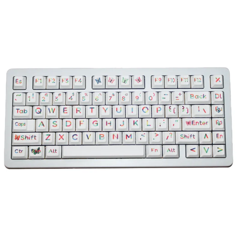 Big Character Colorful Butterfly Theme Keycaps 120 Keys PBT Sublimation Cherry Profile For Mechanical Keyboard