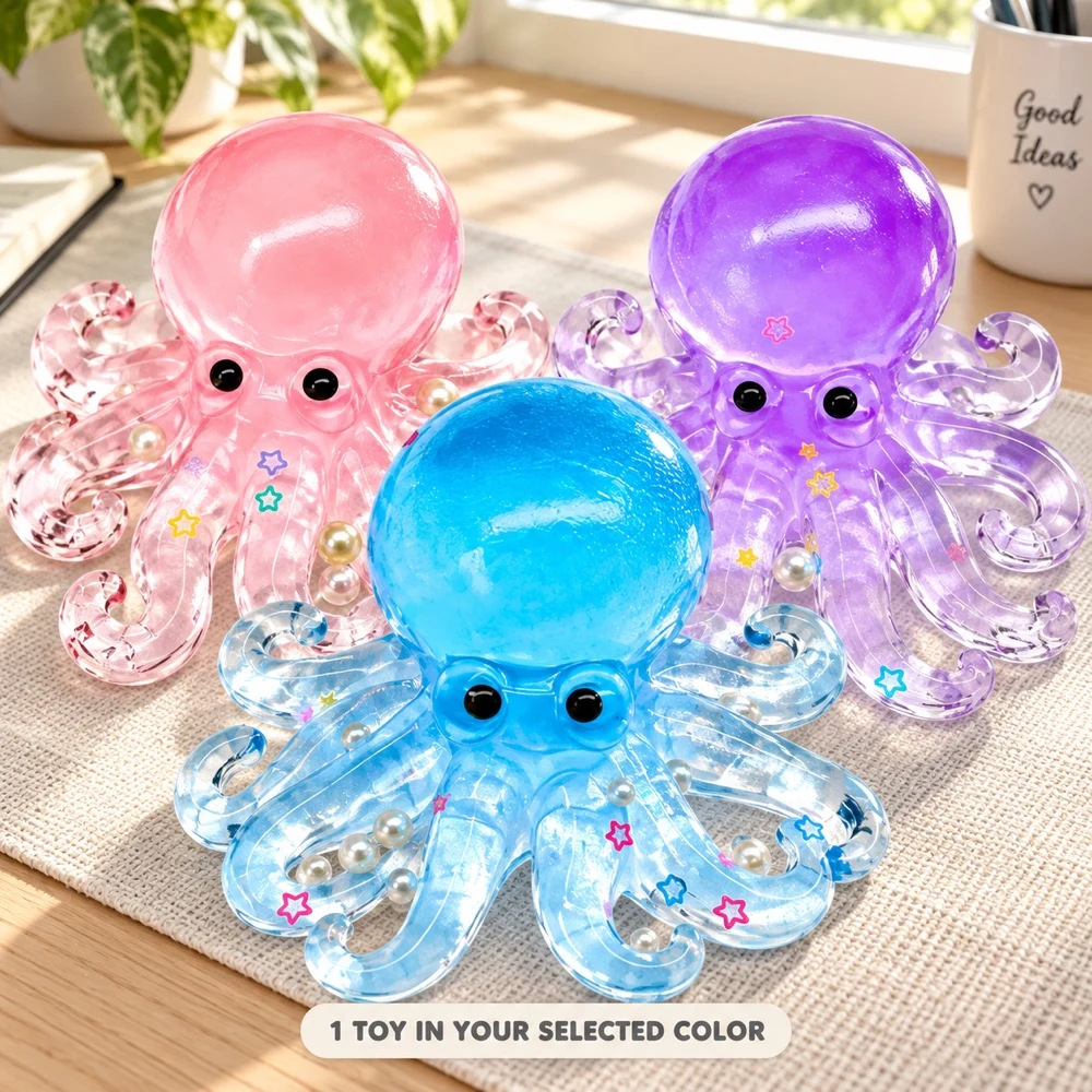 Octopus Squishy Squeeze Toy TPR with Pearl and Star Details Blue Pink Purple Ocean Animal Desk Fidget Gift for Adults 1 Piece