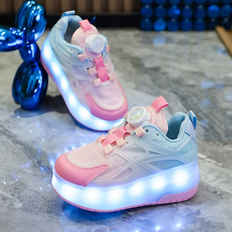 Childrens Sports Shoes Boys and Girls Luxury Design Roller Skates LED Lights USB Charging and Luminous Sneakers with Kids