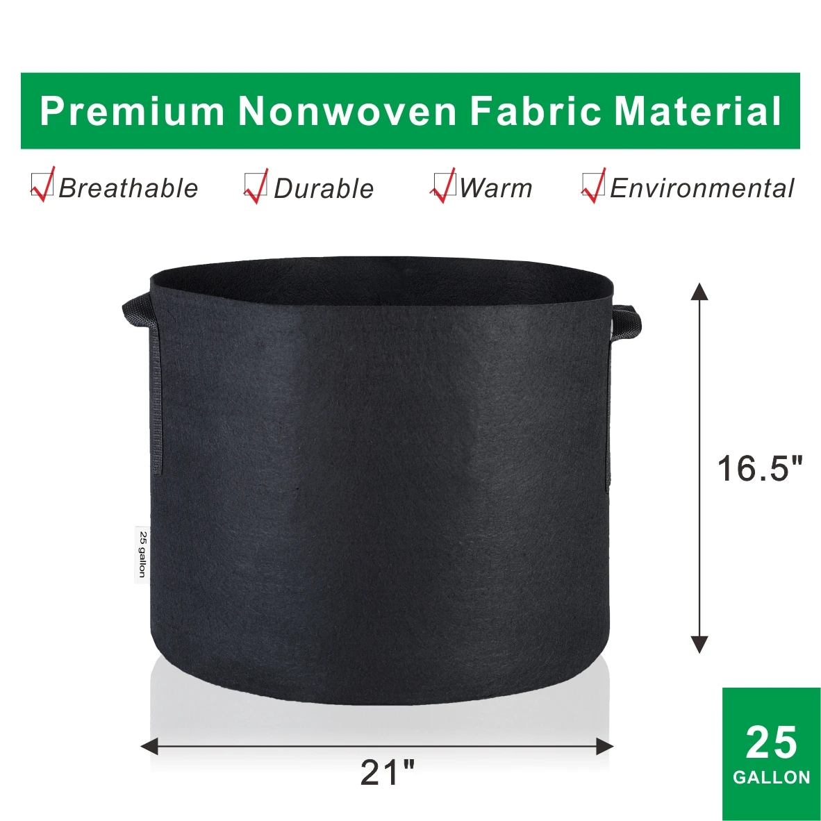 Black Grow Bags 25 Gallon 12-Pack Fabric Aeration Planter Container Hydroponic Growing Plants Pots