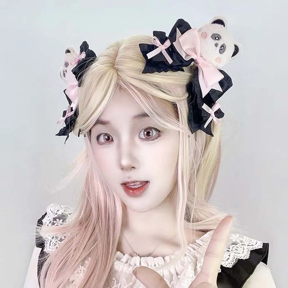 

1 Pair Y2K Lolita Hair Clips Cartoon Animal Plush Satin Bow Hairpins Handmade Headpiece Lolita Girls Barrettes Comic Convention