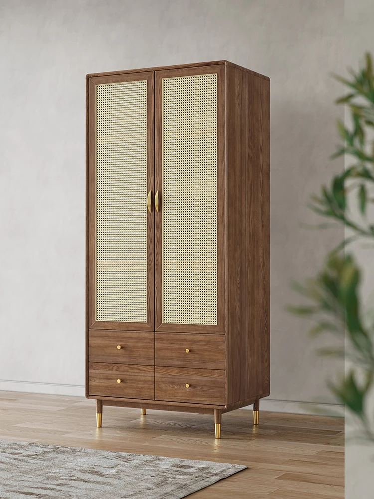 

Nordic Solid Wood Wardrobe Small Apartment Modern Wardrobe Household Storage Wardrobe