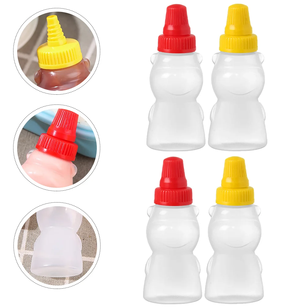 

4 Pcs Bear Sauce Bottle Mini Salad Dressing Bottles Condiment Containers Shaped Jar Hot Small to Go Squeeze