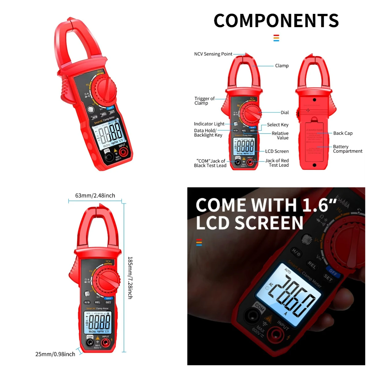 

3999 Counts Digital Clamp Meter NCV Detection ACV DCV ACA Ohm Capacitance Hz Diode Continuity Tester