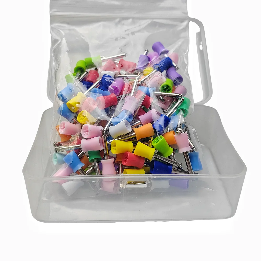 100 قطعة من أكواب تلميع الأسنان - فرشاة بروفي مطاطية للاستعمال مرة واحدة لقبضة السرعة المنخفضة، أدوات مختبر تلميع الأسنان