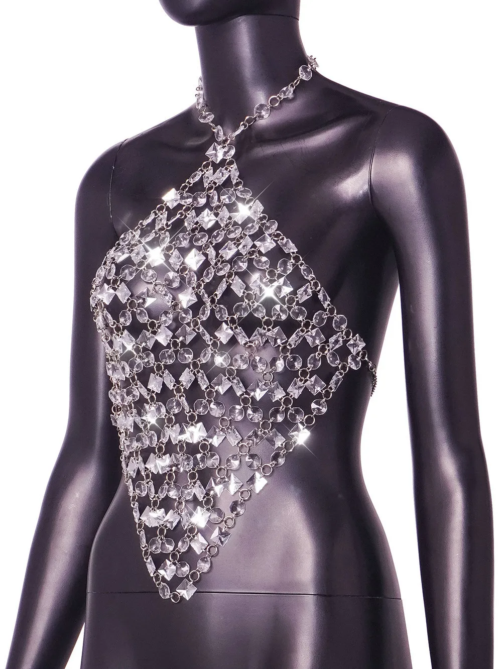 Gilet sexy à coutures en chaîne ornée de bijoux, nouvelle collection 2024