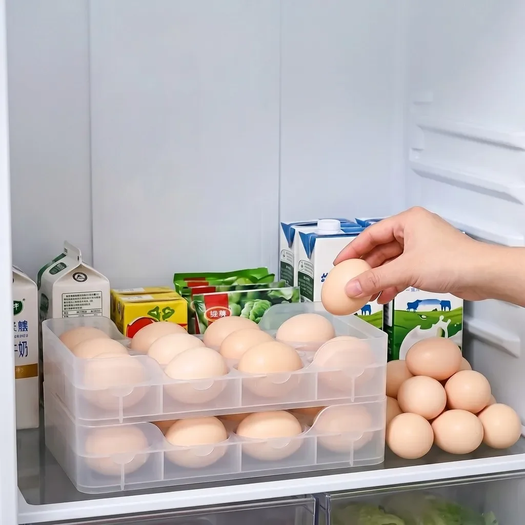 Stackable Clear Egg Holder Plastic Fridge Organizer Space-Saving Refrigerator Egg Storage Box Kitchen Countertop Accessories
