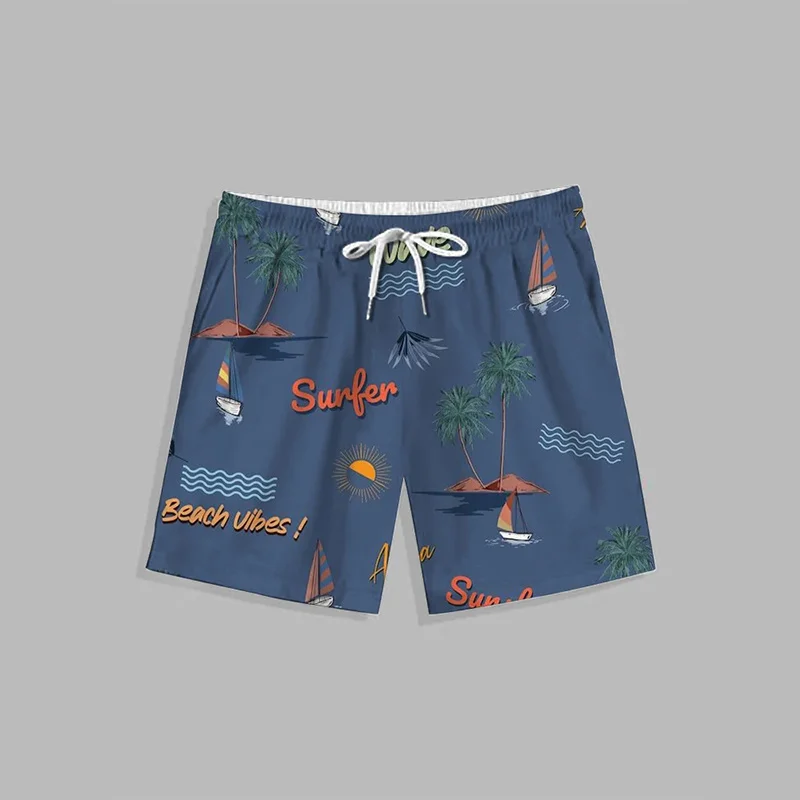 Pantalones cortos de playa con estampado 3D de hojas tropicales para hombre