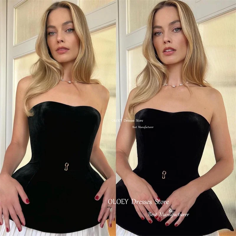 OLOEY Modern Black And White Velvet Mini Short Sexy Party Evening Dresses Arabic Women Formal Event Occasion Dress Celebrity