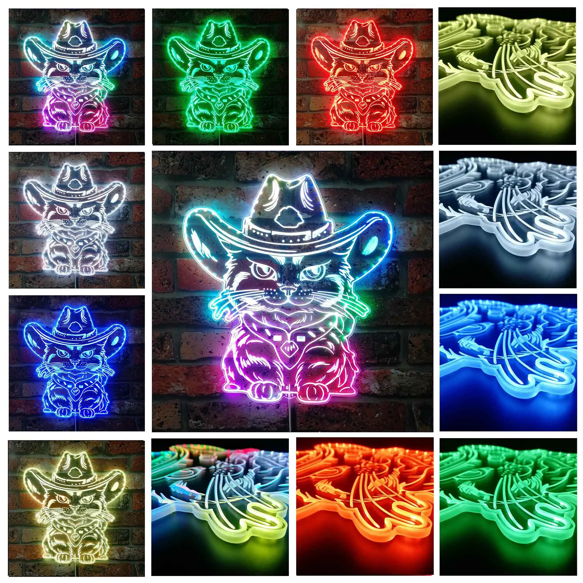 Cowboy Cat Western Hat RGB Dynamic Glam LED Sign st06-fnd-i0298