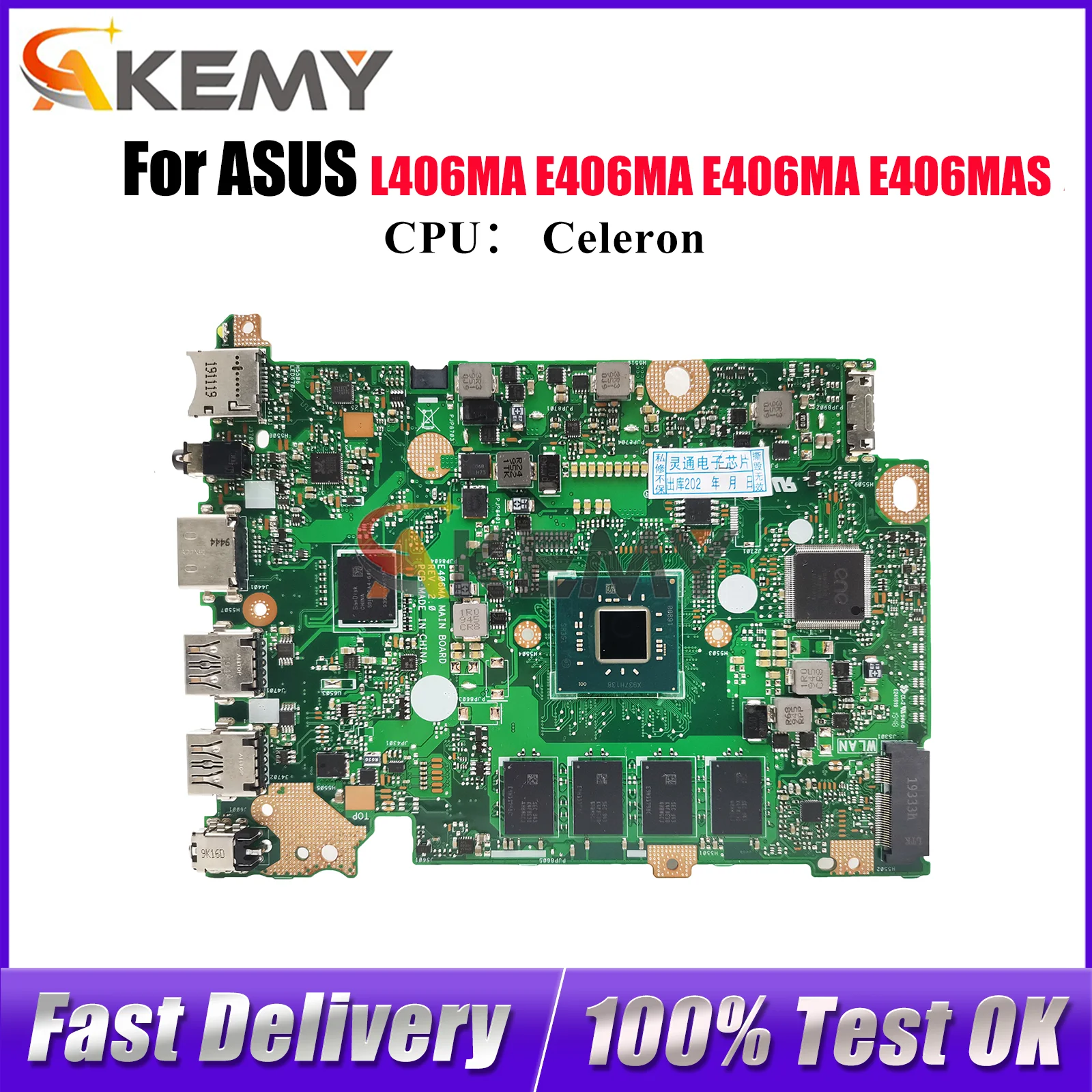 

E406MA Laptop Motherboard For ASUS EeeBook E406M E406MAS L406MA E406MA Notebook Mainboard W/ Celeron CPU 100% tests OK fast ship