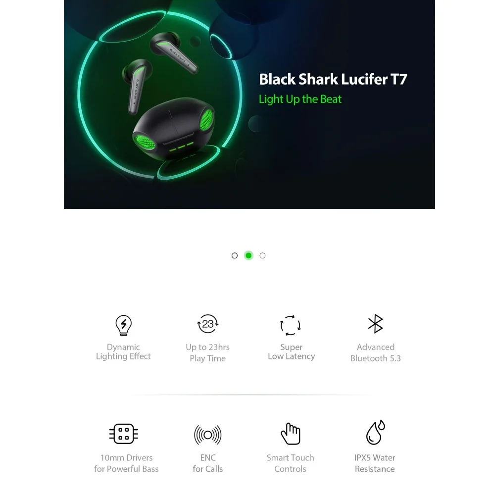 Black Shark Lucifer T7 TWS Bluetooth Earphones, Wireless Bluetooth 5.3 Earbuds, Game and Music Dual Mode Gaming Headset - Black