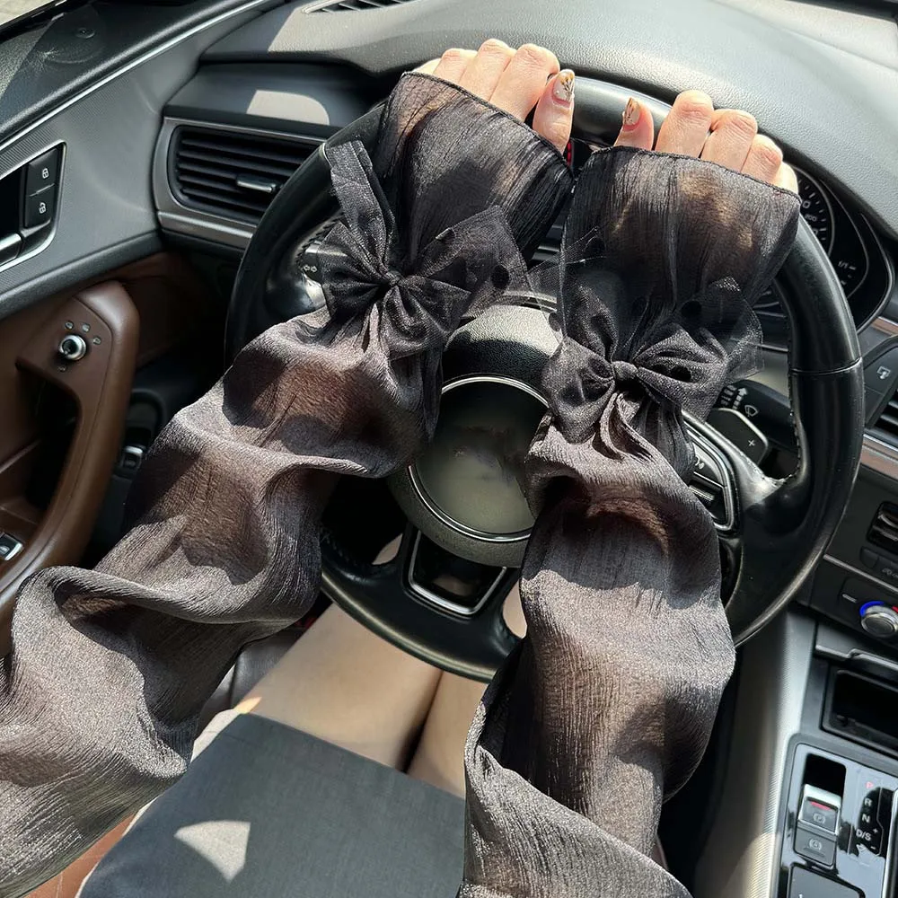 

2 шт./компл., защита от солнца, марлевые рукава с бантом, тонкие полиэстеровые дышащие длинные рукава, без пальцев, милая пряжа, солнцезащитные чехлы для рук