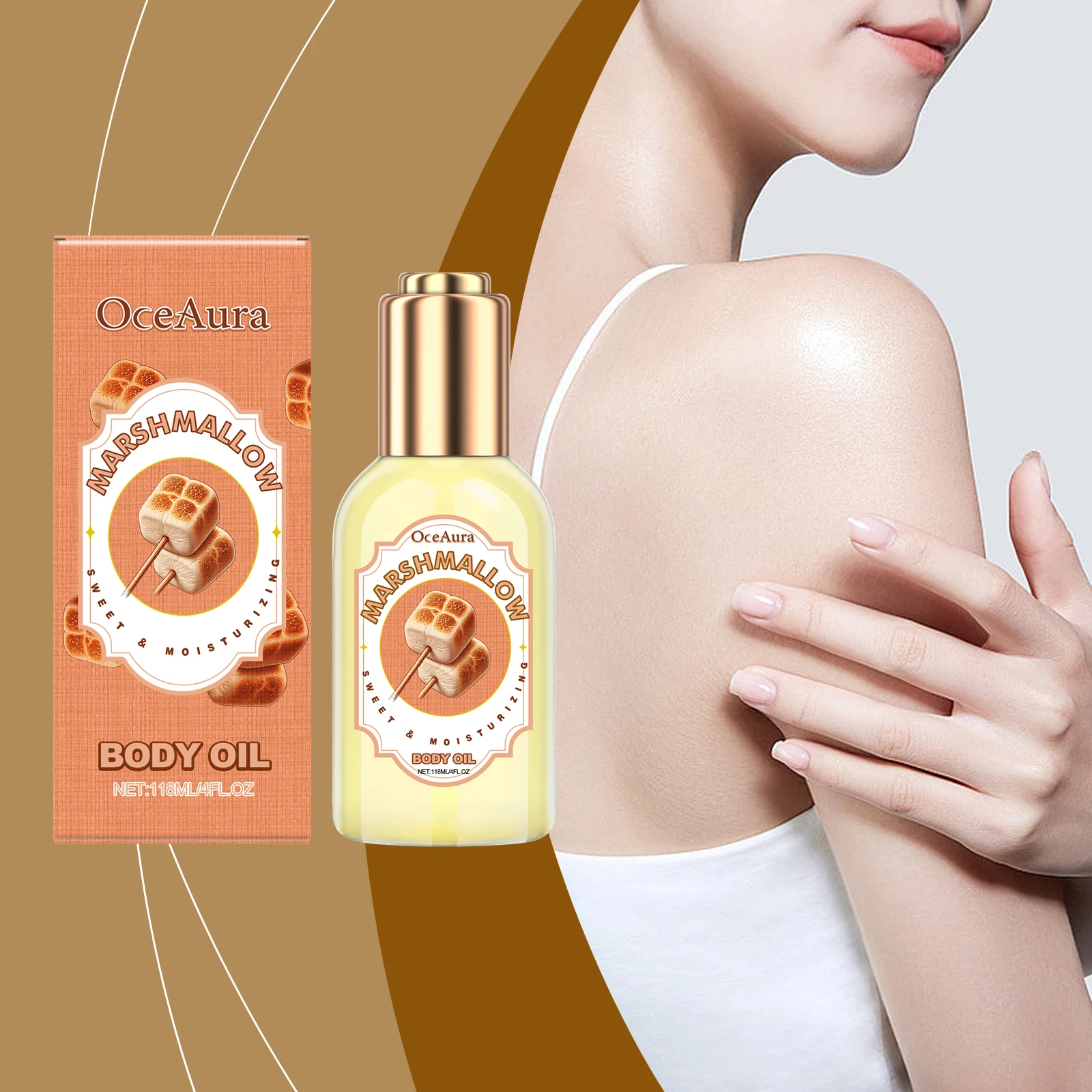 Aceite Corporal de Malvavisco con Ricinus Communis, Perfume Dulce de Caramelo, Hidratante, Reparador de la Barrera Cutánea, Nutritivo, Aceite de Masaje Corporal de Malvavisco