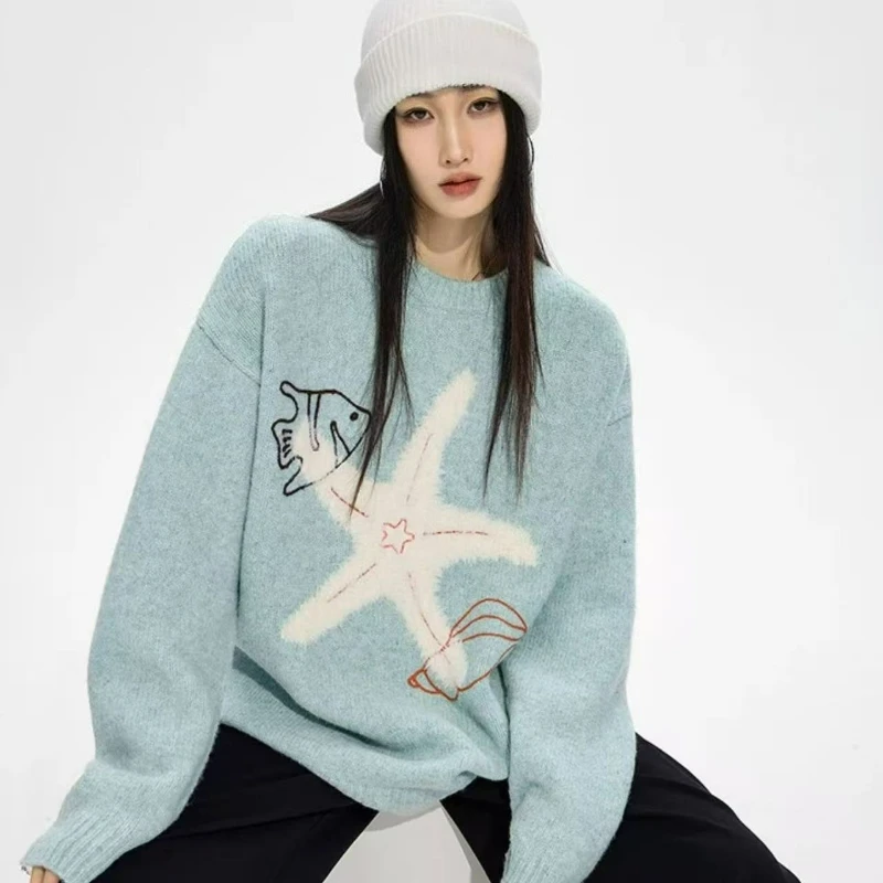 موضة جديدة الطباعة تنوعا متماسكة سترة المرأة 2026 الخريف/الشتاء فضفاضة كسول نمط سترة دافئة متماسكة البلوز قاعدة طبقة #1