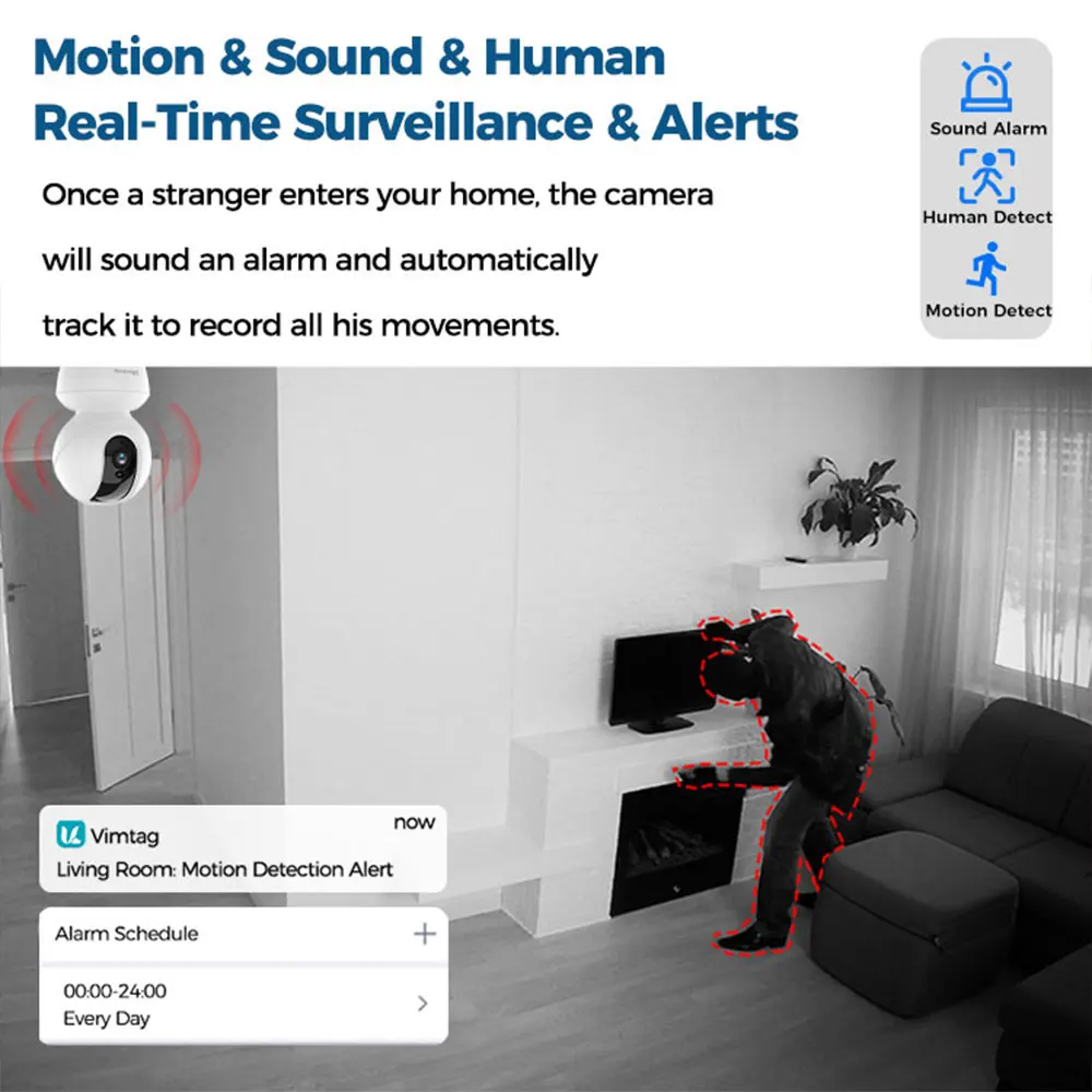 VIMTAG 3.5K WIFI Camera Indoor Security Cam 360 PTZ Auto Track IR Night Vision AI Detection Baby Monitor Surveillance Camera IP