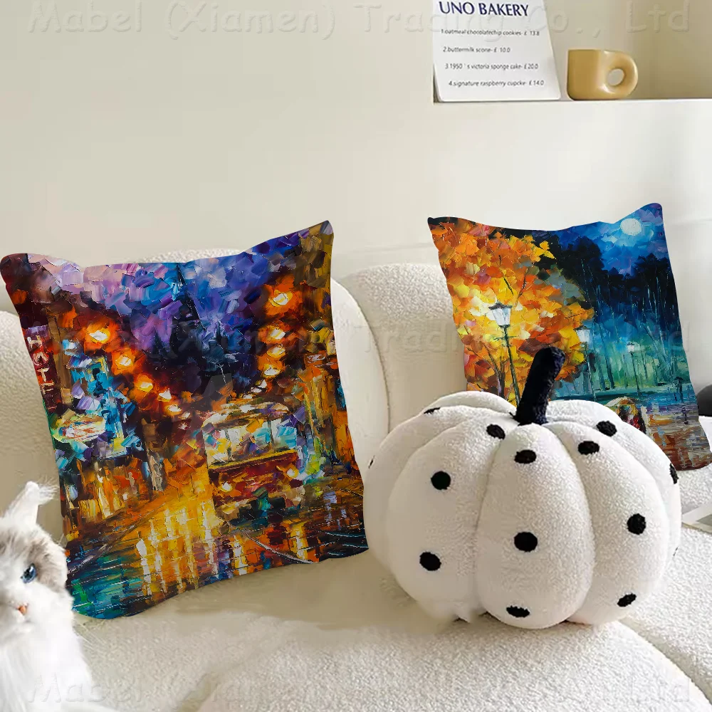 

L-Leonid Oil A-Afremov Painting Cushion Cover Decorative Pillow Sofa Home Decor Case Pillow Cases