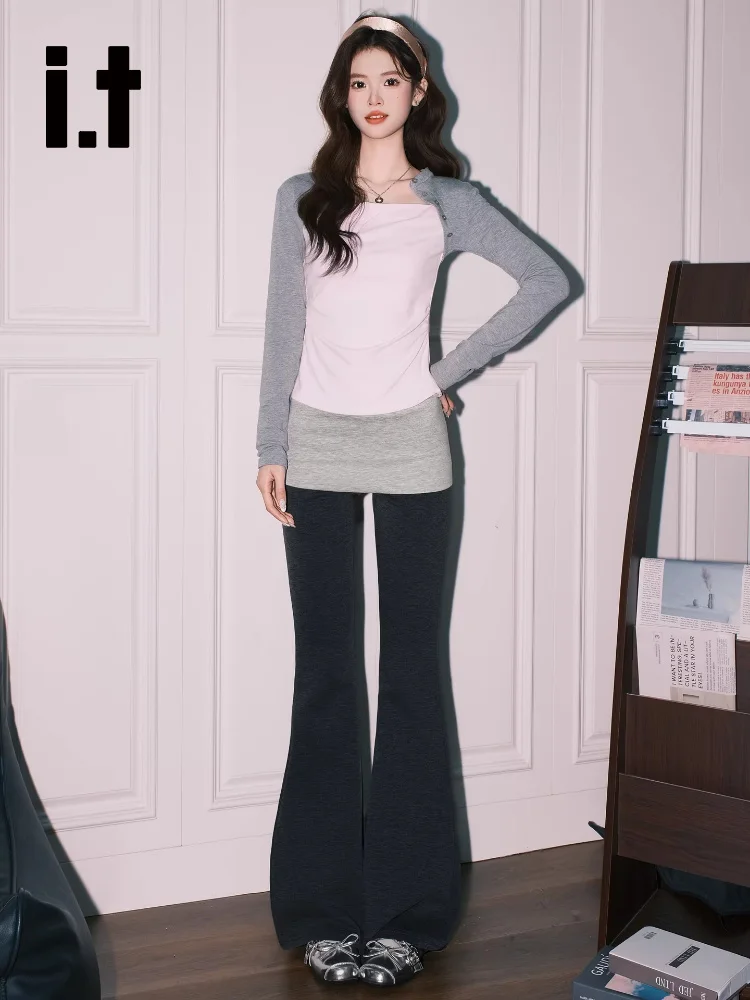 

High Waist Slim Fit Casual Pants Women's Micro Flared Yoga Pants ItCHOCOOLATE ey Splice Casual Trousers for Ladies