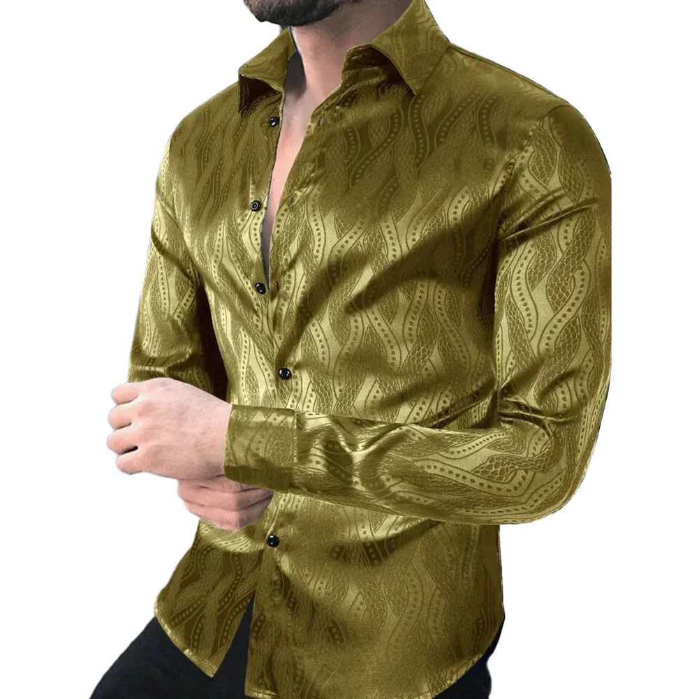 Camisa de vestir de negocios elástica de manga larga con botones de solapa y estampado gráfico Retro de lujo para hombre, camisa Social de Cachemira, ropa para hombre