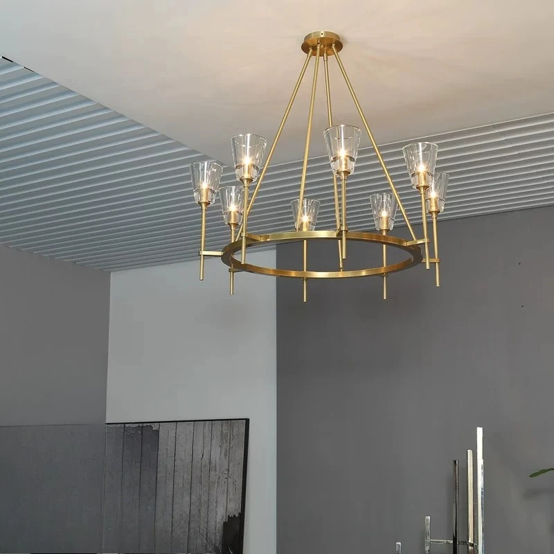 

Living room chandelier simple bedroom all copper lamps creative study atmosphere light luxury crystal lamp