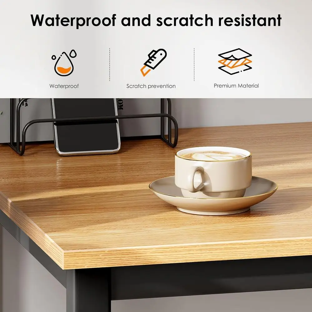 47 중형 복합 목재 책상, 안정적인 홈 오피스 워크스테이션, 티크 및 블랙 다리, 1팩