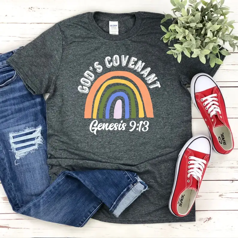 

Женская и мужская футболка Rainbow Cistian Genesis 9:3 irt Fa ex, удобный хлопковый топ с радужным принтом