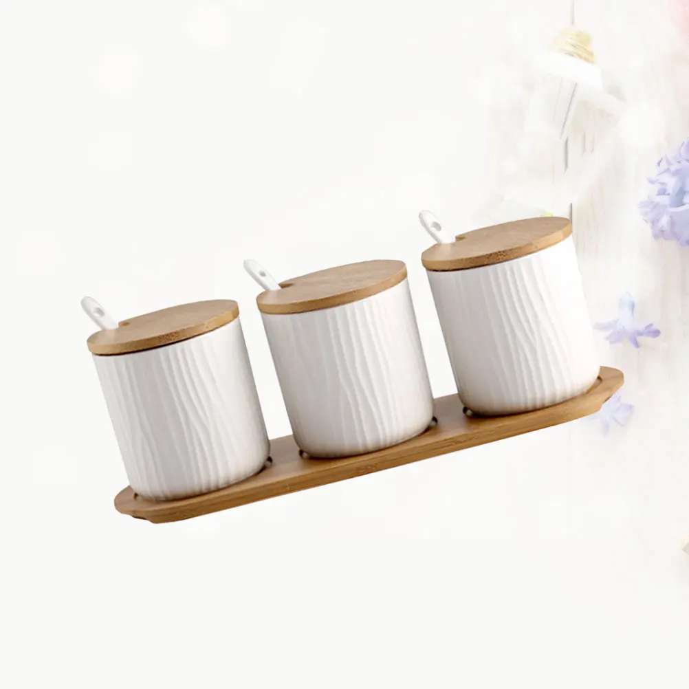 

9.5x28.5cm Ceramic Seasoning Box Set Nordic Style Kitchen Spice Storage Container Removable Compartments Fresh Keeper