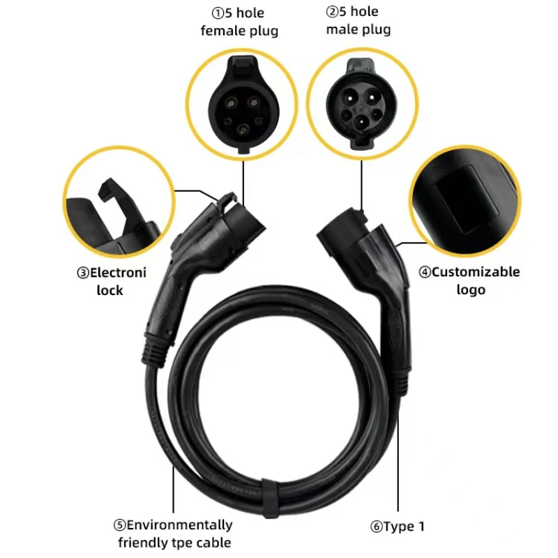 

EV charging connectors charger adapter extension J1772 female plug to type 1 EVSE Charging cable SAE 32A 2M 5M male socket