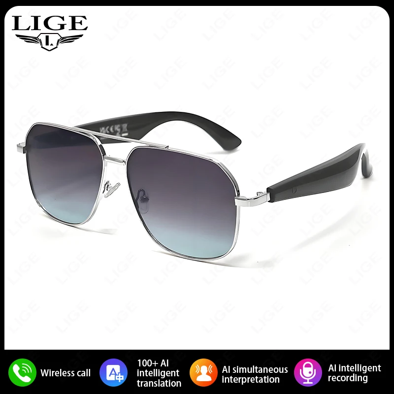 LIGE Fashion Gradient AI Smart Glasses Translator Make Answer Call Voice Assistant Listen Song Sunglasses AI Translation Glasses