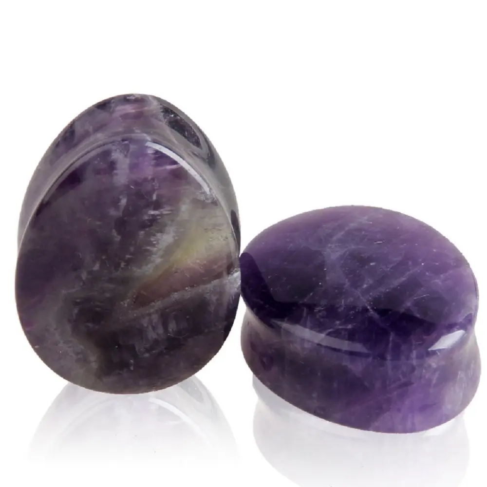 1-2Pairs Natural Opalite Moon Stone Amethyst Ear Gauges Plugs Tunnels Expanders Stretcher Double Flared Piercing Body Jewelry