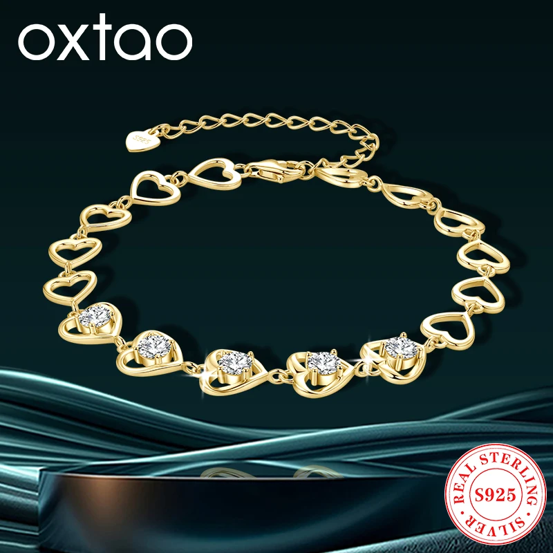 

Оригинальный браслет OXTAO из стерлингового серебра 925 пробы для женщин, сертифицированный браслет с муассанитом в форме вечного сердца, ювелирные изделия для свадьбы и вечеринок