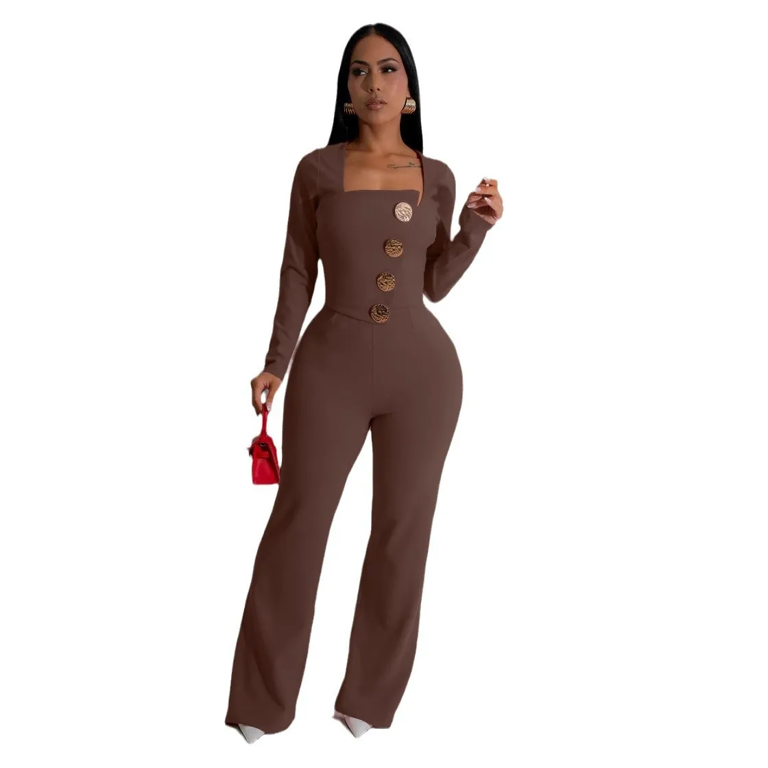 Tute da ragazza irregolari a maniche lunghe con bottoni eleganti 2025 Tute da donna primaverili Abiti Night Club Streetwear One Piece