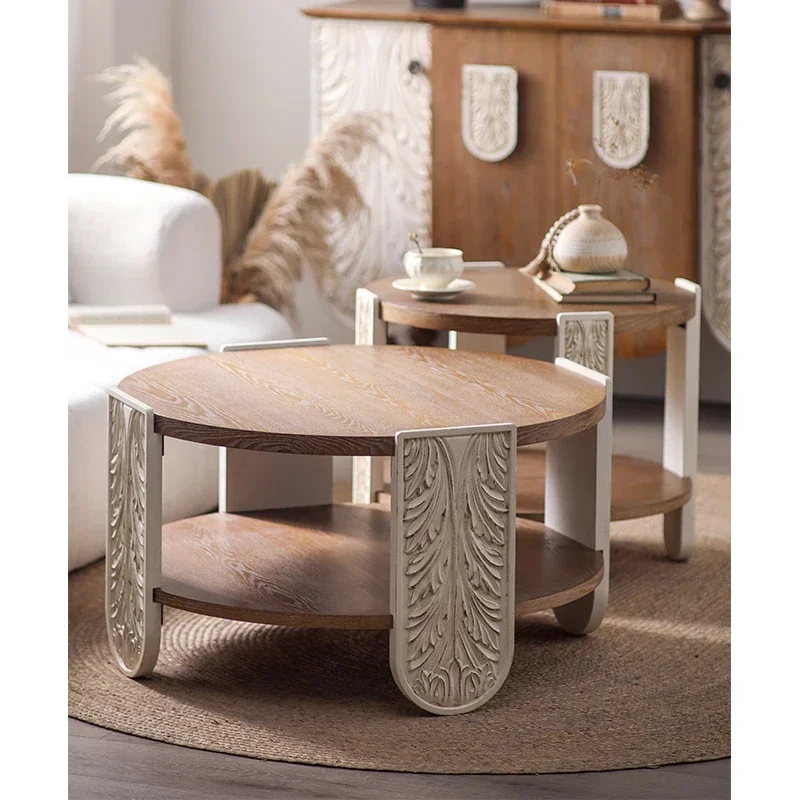 

# 2-Tier Wooden American Retro Coffee Table With Carve Legs For Outdoor And Indoor Use With Customization Options #