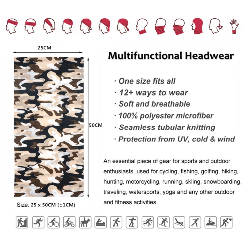 Camouflage Hunting Head Cover Tactical Hunting Scarf Neck Gaiter Men Seamless Bandana Women Headband Balaclava Tube Face Shield