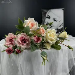 SunMade Luxury Roses Branch Silk Artificial Flowers Home Wedding Decoration Marriage Flore Room Decor Fleurs Artificielles Fall