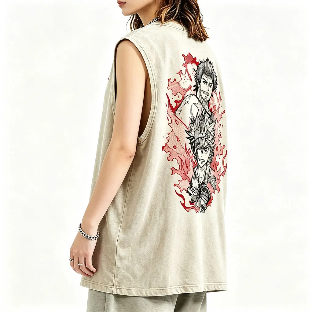 Nime Black Clover Yami Sukehiro Asta Vintage Washed Tank Tops Men Casual Cotton Oversized Sleeveless Vest Tee Male Manga T-shirt