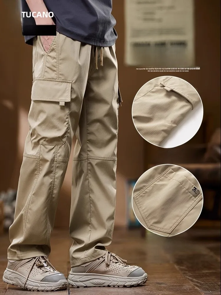

Men's Summer Thin Work Trousers Straight Leg Loose Fit Casual Long Pants Breathable Polyester Fiber Youth Active Sle