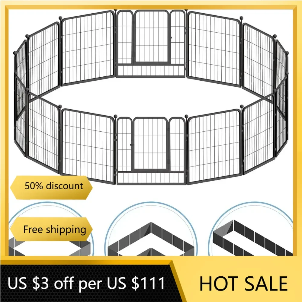 

Foldable Outdoor/Indoor Pet Playpen with Gate, Available in 24"/32"/40" Height Metal Portable,Security Doors Pets Dog Fence